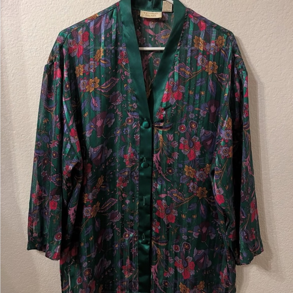 Victoria's Secret Green Floral Satin Robe
